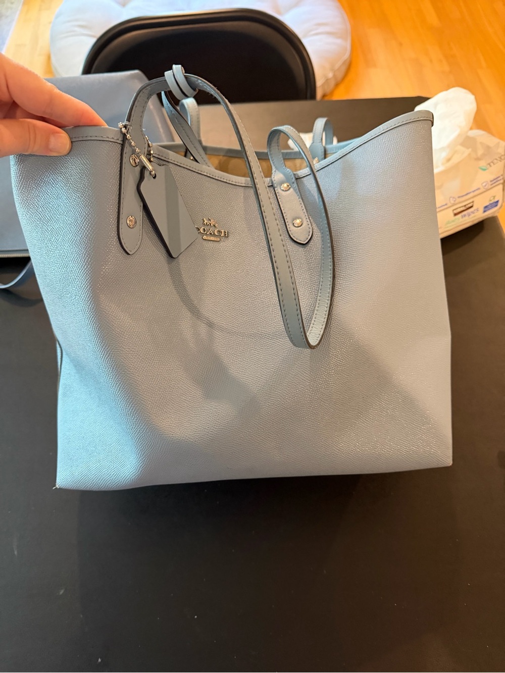 Coach Pale Blue Pebbled Leather Tote